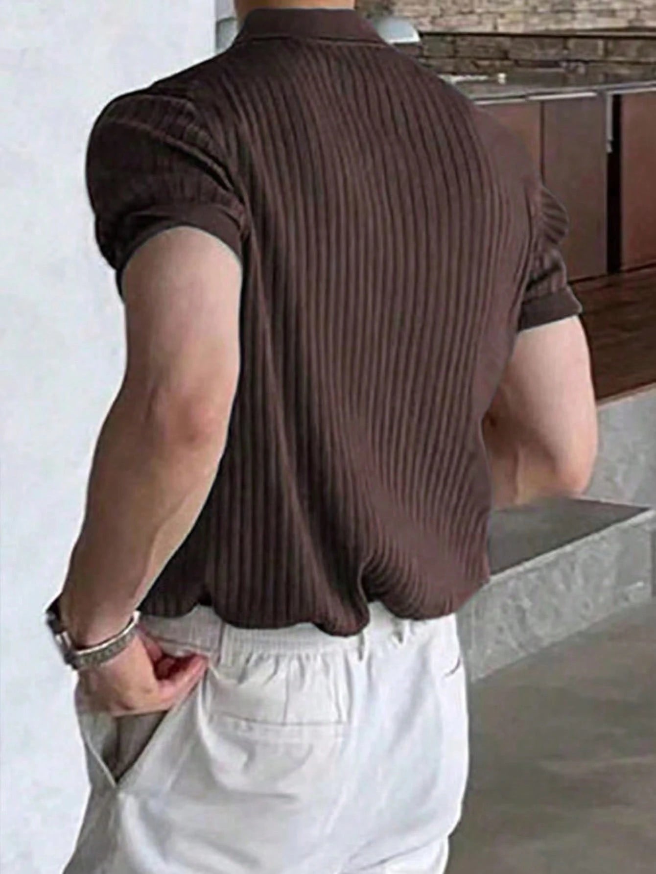 Claim Dot Men'S Solid Color Rib-Knit Polo Shirt, Old Money Style