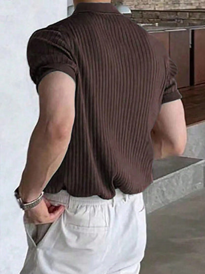 Claim Dot Men'S Solid Color Rib-Knit Polo Shirt, Old Money Style