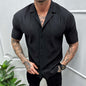 Men'S Cardigan Solid Color Short Sleeve Shirt