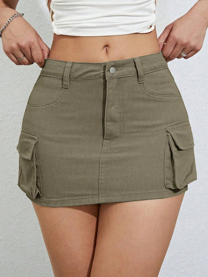 ICON Flap Pocket Side Cargo Denim Skirt